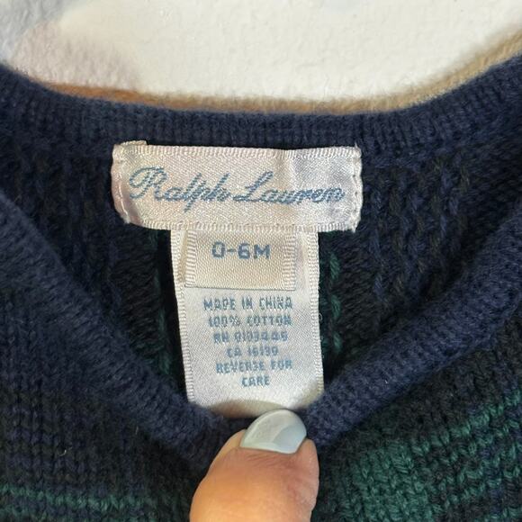 Ralph Lauren Baby 0–6M Plaid Knit Footed Romper Green Navy Tartan Cotton - Picture 2 of 4